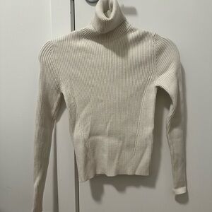Zara Cream Ribbed Cowl Neck Sweater